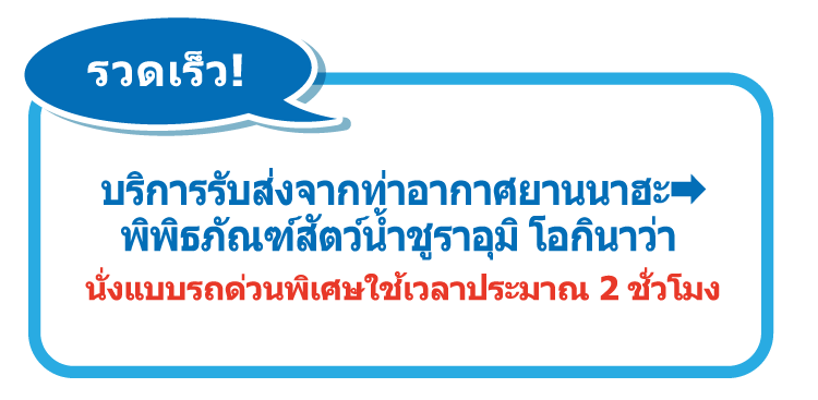 [รวดเร็ว!] บริการรับส่งจากท่าอากาศยานนาฮะ ➡ พิพิธภัณฑ์สัตว์น้ำชูราอุมิ โอกินาว่า - นั่งแบบรถด่วนพิเศษใช้เวลาประมาณ 2 ชั่วโมง